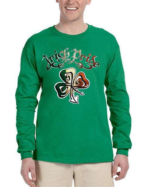 Mens Long Sleeve Irish Pride Shamrock St Patricks Shirt Long Sleeve