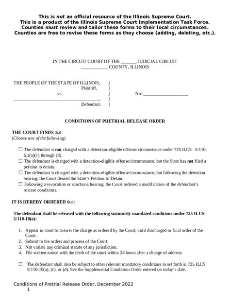 Conditions Of Pretrial Release Order Doc Template Pdffiller