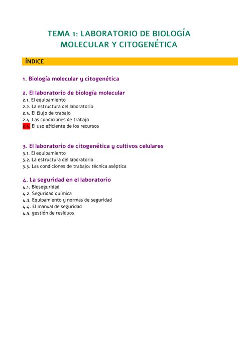 BMO Apuntes 1ev 2 TEMA 1 LABORATORIO DE BIOLOGÍA MOLECULAR Y