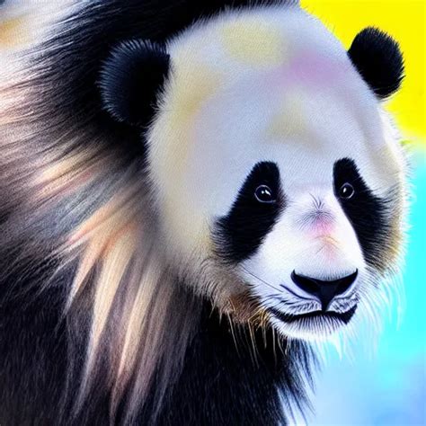 Profile View Of Cute Fluffy Baby Panda With Long Stable Diffusion