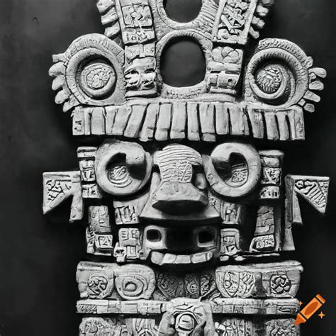 Monochrome Sculpture Of Tlaloc Aztec God Of Rain Based Of Originals