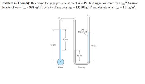 Solved Problem Points Determine The Gage Pressure At Chegg