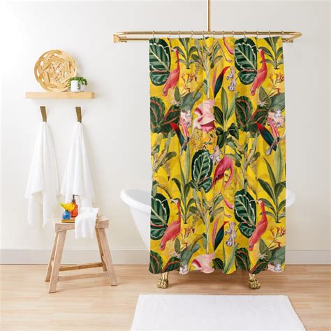 Vintage Yellow Tropical Bird Jungle Botanical Garden Shower Curtain