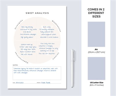 Swot Analysis Printable Business Planner Swot Analysis Swot Template A4 And Us Letter Pdf