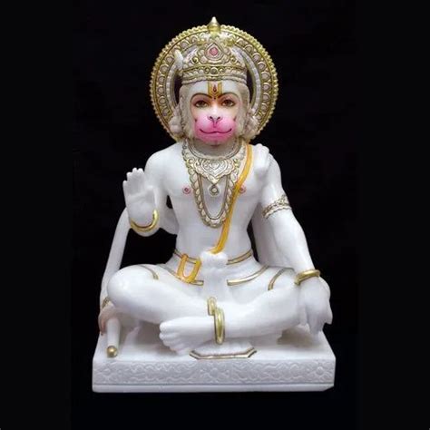 White Painted Hanuman Ji Marble Manufacturer For Worship Size