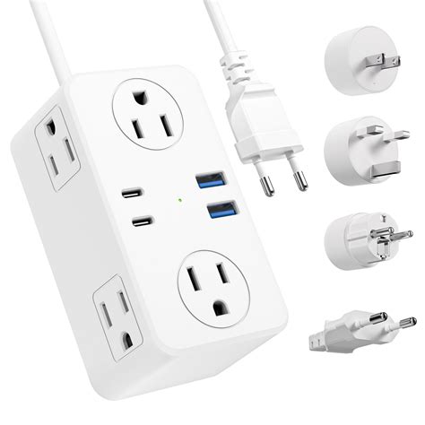Kakyanill European Travel Plug Adapter, EU/UK/US Travel Plug Adapter Power Strip, 6 AC Outlets