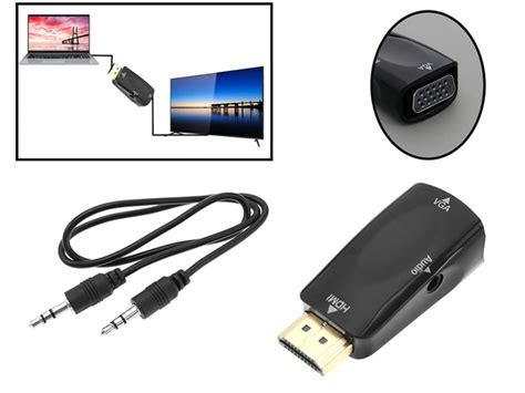 Konwerter adapter z hdmi na vga d sub audio dźwięk mini jack