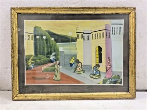 Old Vintage Hindu Religious God Radha Krishna Shri Nath Painting With