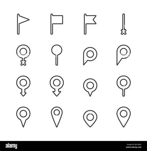 Set Of Map Pointer Line Icon Navigation Signs In Different Styles