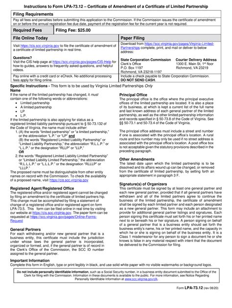 Instructions To Form Lpa Certificate Of Amendment Of A Fill Out