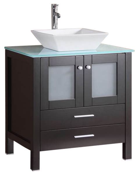 30 Belvedere Espresso Bathroom Vanity W Glass Top Vessel Sink Contemporary Bathroom