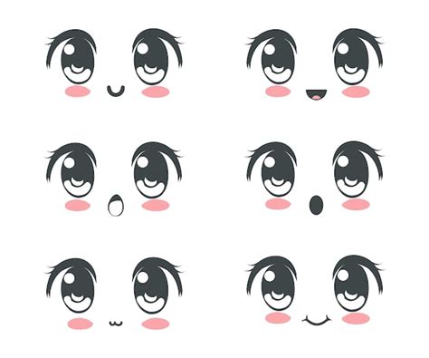 Premium Vector | Set of cute cartoon eyes set of kawaii face expressions