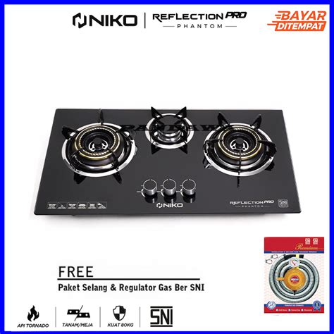 Jual NIKO REFLECTION PRO PHANTOM KOMPOR GAS TANAM KACA 3 TUNGKU