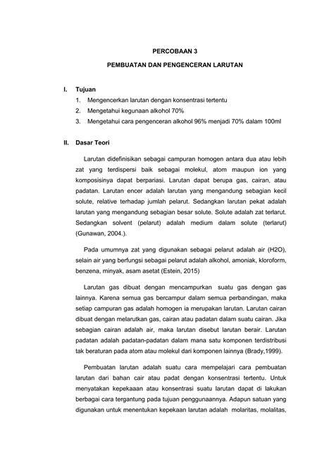 Laporan Praktikum Kimia Dasar Pembuatan Dan Pengenceran Larutan Pdf