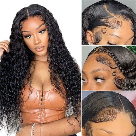 Deep Wave Lace Front Wig Human Hair 13x4 Black Curly Human