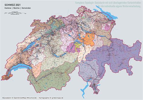 Schweiz Vektorkarte Kantone Gemeinden Grebemaps Kartographie