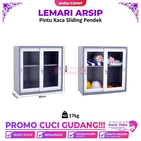 Jual Lemari Besi Kantor Lemari Arsip 2 Pintu Kaca Geser Pendek Shopee