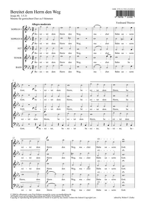 Motette Bereitet Dem Herrn Den Weg Sheet Music Ferdinand Thieriot