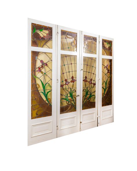 Double Stained And Hand Painted Glass Door For Sale At 1stdibs