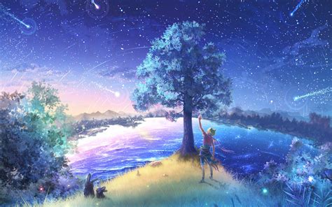 Trees Shooting Stars Animals Anime Girls Space Art Stars Sky