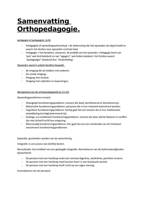 Samenvatting Orthopedagogie Pedagogie Of Pedagogiek P Pedagogiek