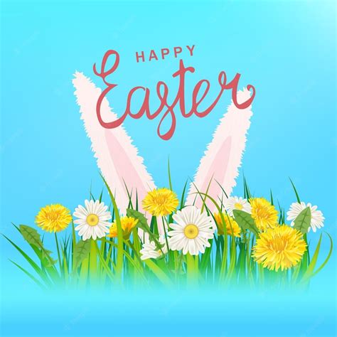 Premium Vector Happy Easter Lettering Template Banner Dandelions And