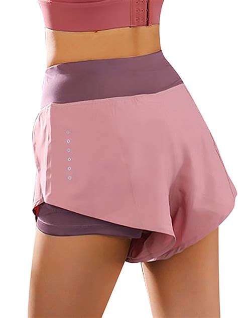 Women 2 In 1 Running Shorts Wide Waist Double Layer Compression Liner Lounging Sport Yoga