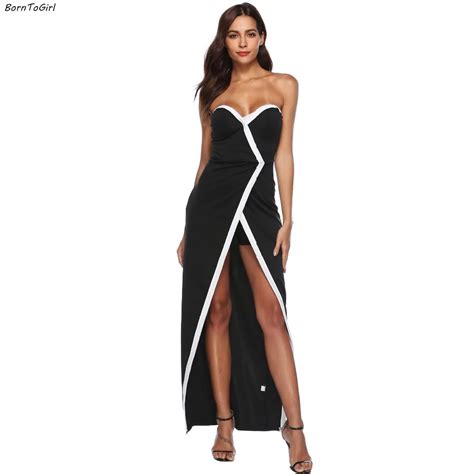 Borntogirl Party Bodycon Sexy Strapless Slit Maxi Dress Women 2018 Spring Summer Sleeveless