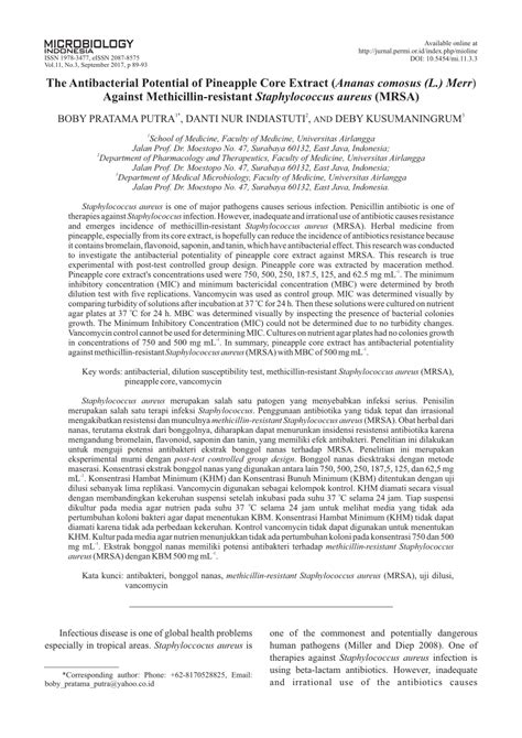 Pdf Antibacterial Potentiality Testing Of Pineapple Core Extract