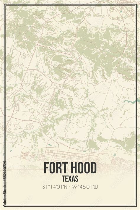 Retro US city map of Fort Hood, Texas. Vintage street map. ilustração ...