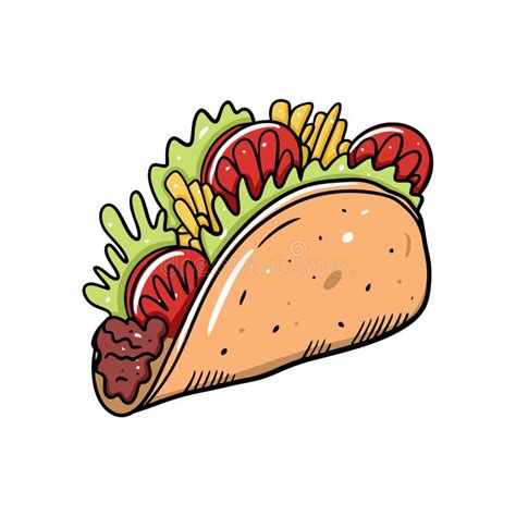 Ilustración Del Vector Taco Comida Mexicana Estilo De Dibujos