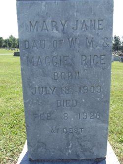 Mary Jane Rice 1909 1926 Homenaje De Find A Grave