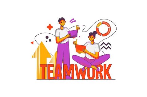 Premium Vector Teamwork Concept With People Scene In The Flat Cartoon