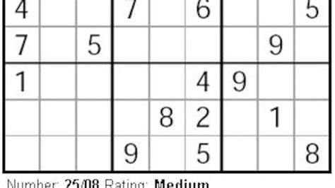 Sudoku Puzzle for Weekend August 25 & 26 (Medium) - NZ Herald