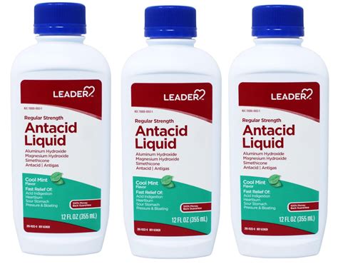 Leader Regular Strength Antacid Liquid Cool Mint 12 Fl Oz 3 Pack