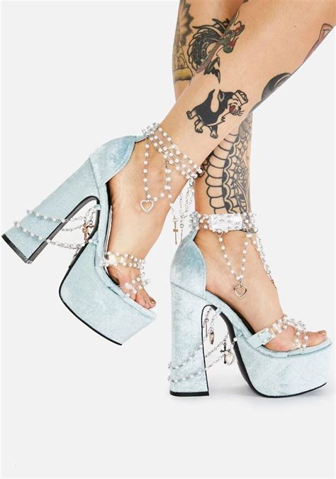 Sugar Thrillz Velvet Platform Beaded Heels Light Blue Heels