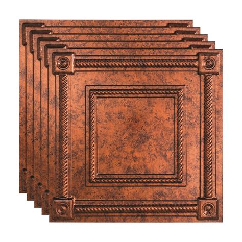 Fasade 2 Ft X 2 Ft Coffer Moonstone Copper Pvc Drop Ceiling Tile 5 Pack 20 Sq Ft Case In