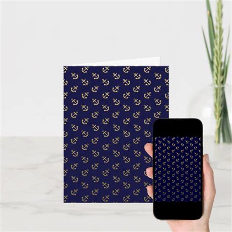 Gold Anchors Navy Blue Background Pattern Card Zazzle