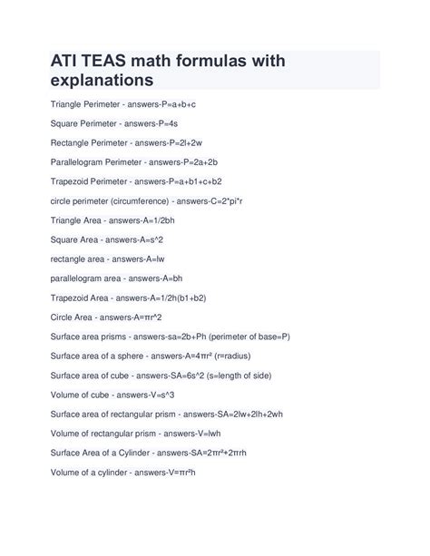 Ati Teas Math Formulas With Explanation Browsegrades