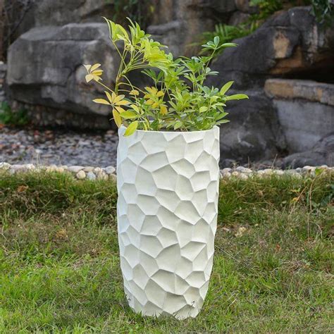 Luxen Home Mgo Fiberclay White Wavy Tall Planter Walmart