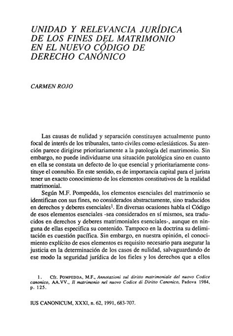 Pdf Unidad Y Relevancia Jur Dica De Los Fines Del Matrimonio En El