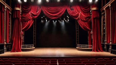 luxurious red color velvet curtains framing  empty stage premium ai