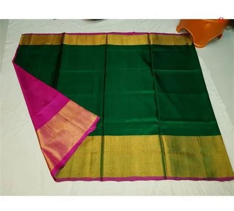 Plain Bottle Green Uppada Big Border Pure Silk Saree Lenght 6 M With