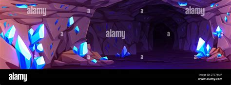 Crystal Mine Cave With Treasure Cartoon Background Fantasy Underground