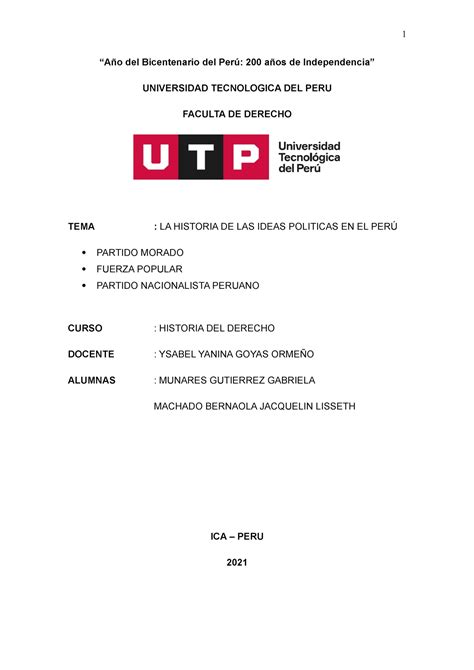 Historia De Las Ideas Politicas En El PerÚ “año Del Bicentenario Del
