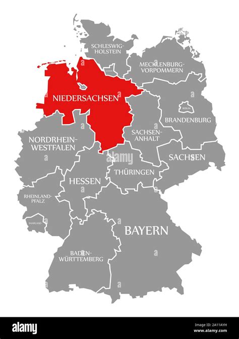 Lower Saxony red highlighted in map of Germany Stock Photo - Alamy