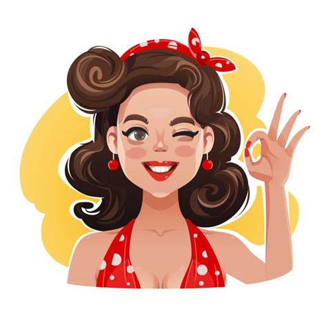 Premium Vector Happy Smiling Retro Pin Up Woman Showing Okay Gesture