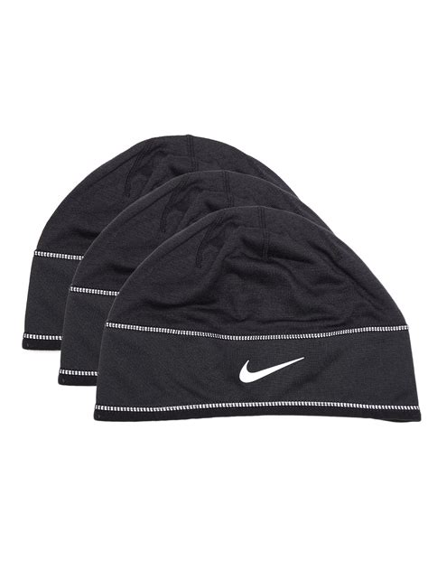 Buy Nike Unisex Set Of 3 Black Skully Running Beanies Caps For Unisex