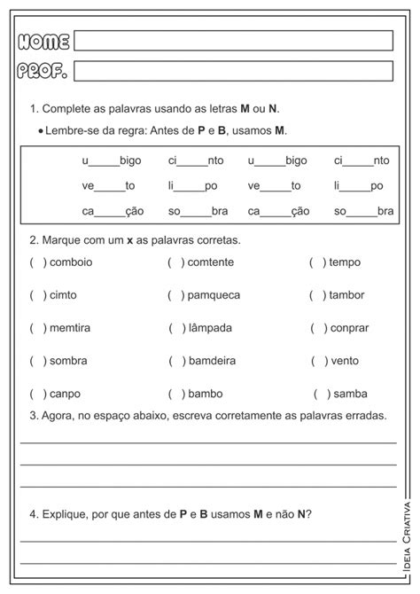 Atividade M Antes De P E B - Atividades com M antes de P e B - Atividades Pedagógicas