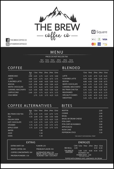 Menu – The Brew Coffee Co